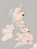 Map of UK showing oil and gas onshore workforce with the biggest concentration in Aberdeen and Humberside