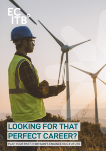 Careers guide showing man monitoring wind turbines on cover