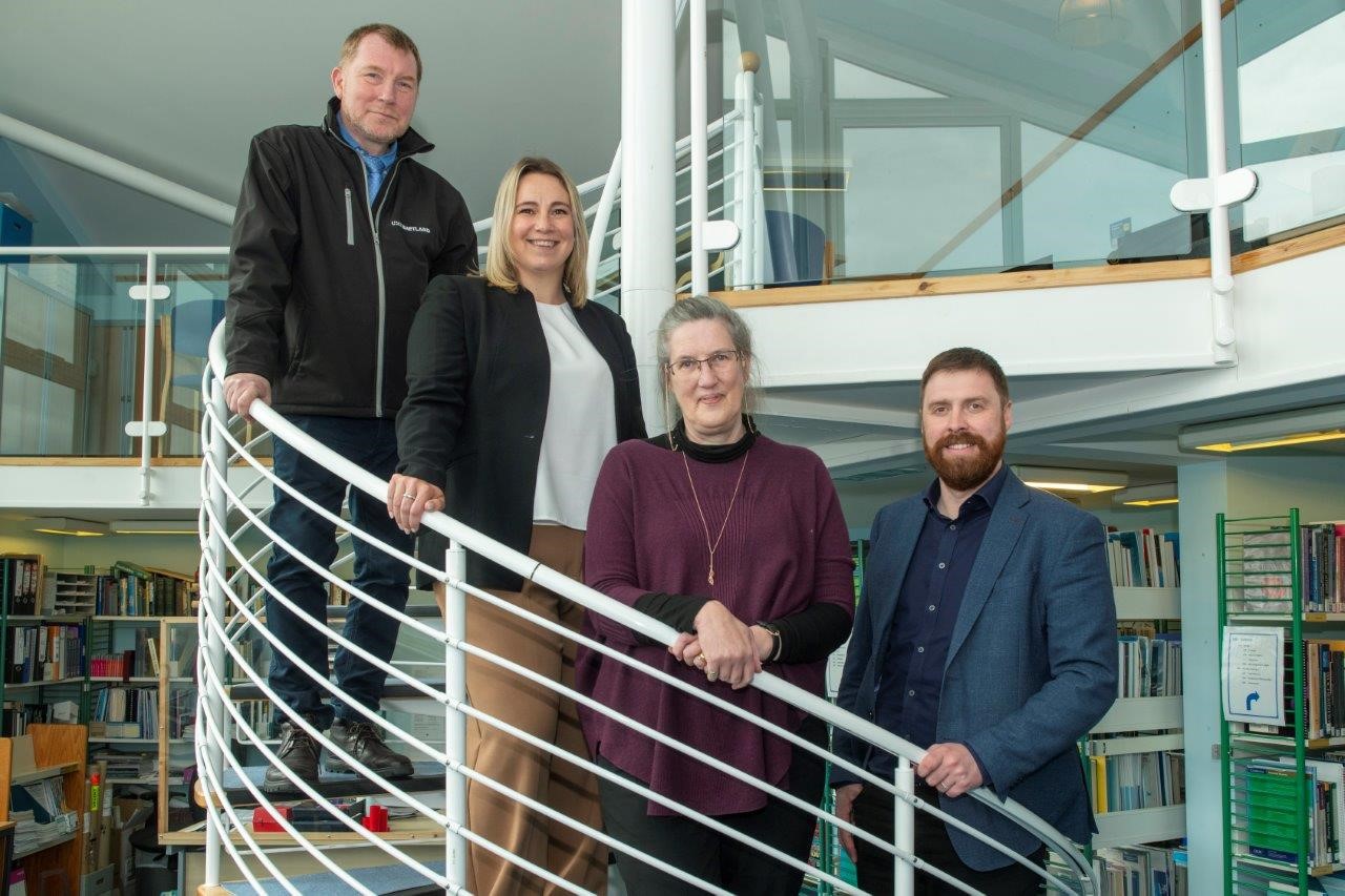 L to R Howie Thomson, Senior Lecturer Engineering, UHI Shetland; Sophie Anderson, ECITB Account Manager, Scotland; Prof. Jane Lewis, Principal, UHI Shetland; Daniel Gear, ECITB Board member and Peterson General Manager
