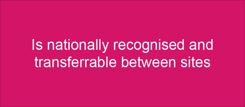 Is nationally recognised and transferrable between sites