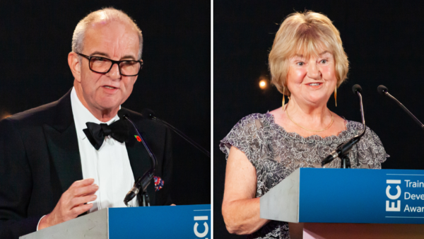 ECITB Chair Lynda Armstrong and Chief Executive Andrew Hockey speaking at the event ECITB Chair Lynda Armstrong and Chief Executive Andrew Hockey speaking at the event
