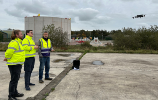 Sellafield's Tom Calverley (centre) being put through his paces during drone training