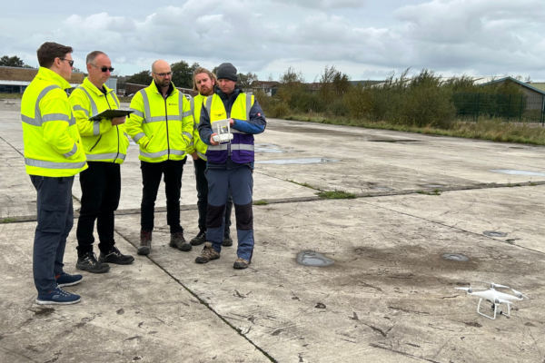 Sellafield's cohort on the ECITB foundation drone course going through pre-flight checks with Elliott Corke from Global Drone Training