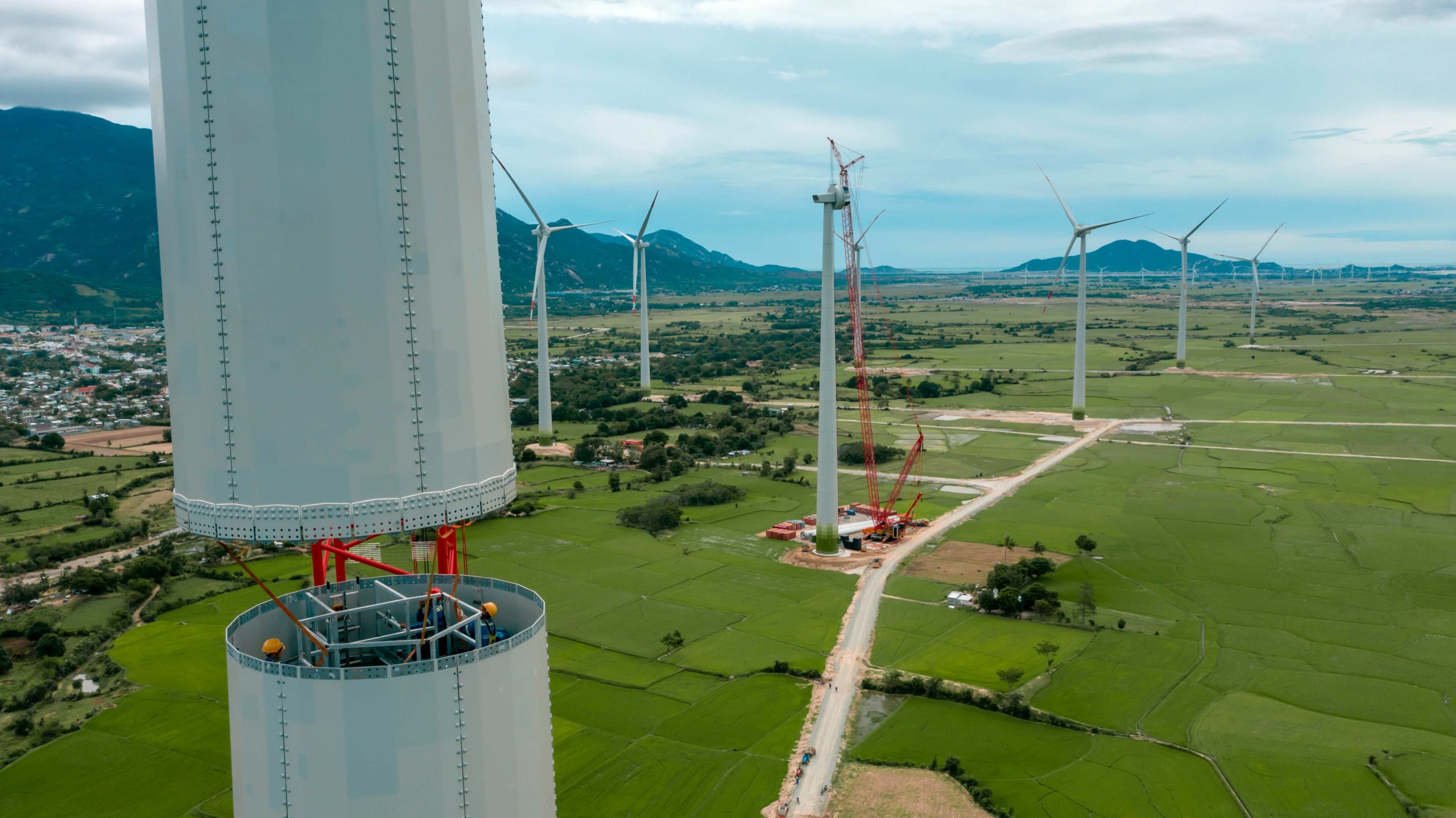 Wind turbines under construction