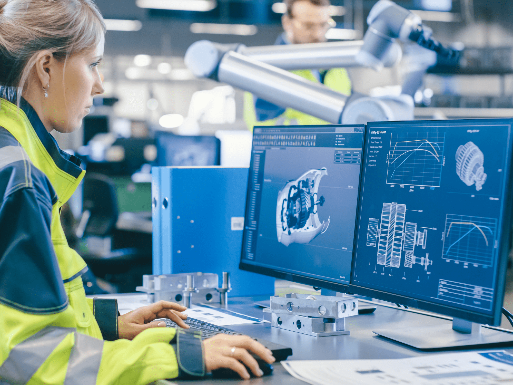 Design And Draughting Blonde Lady Looking A Computer Screen