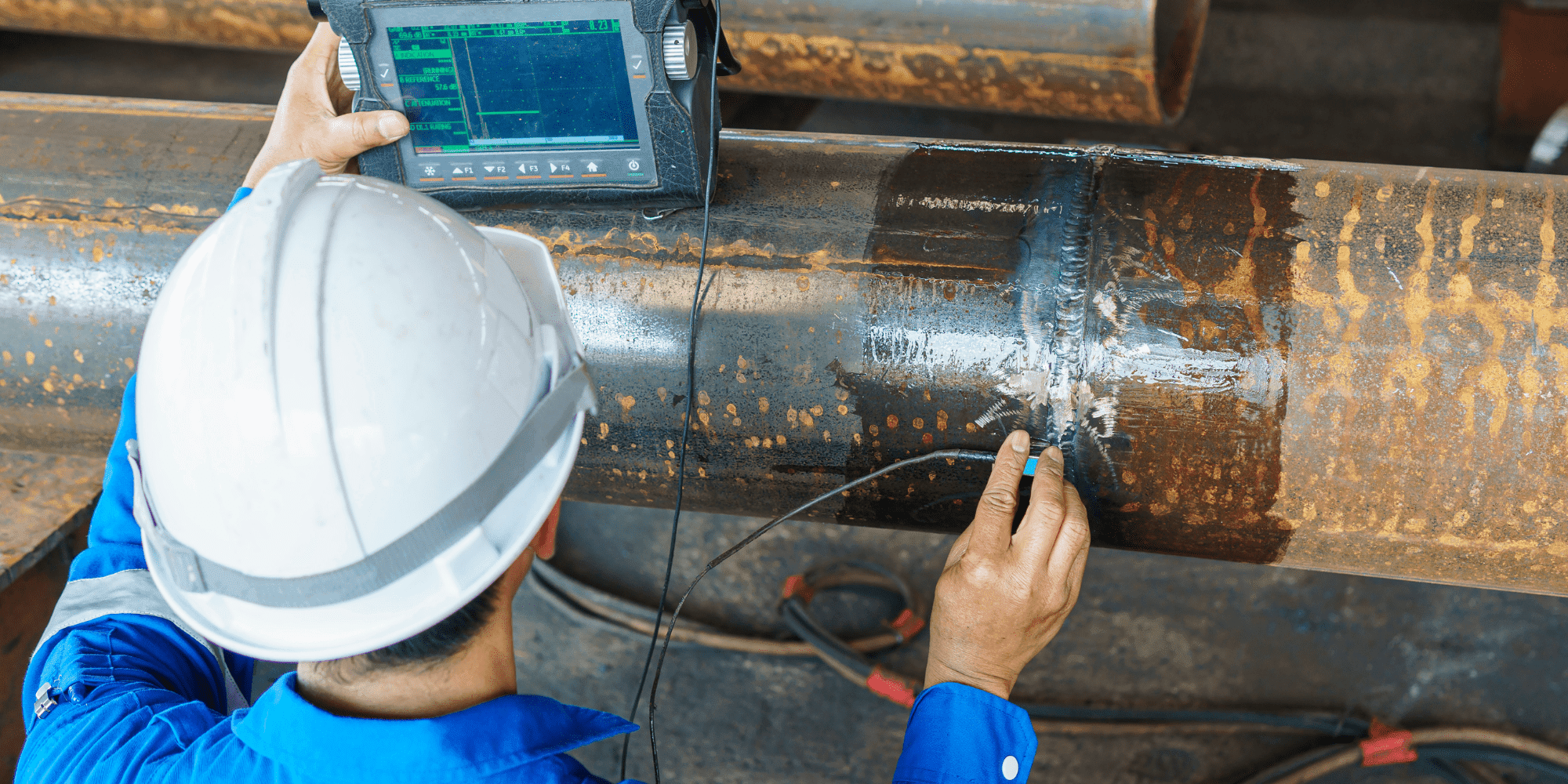 NDT Person Testing A Metal Pipe With An Electrical Unit Aspect Ratio 1160 580