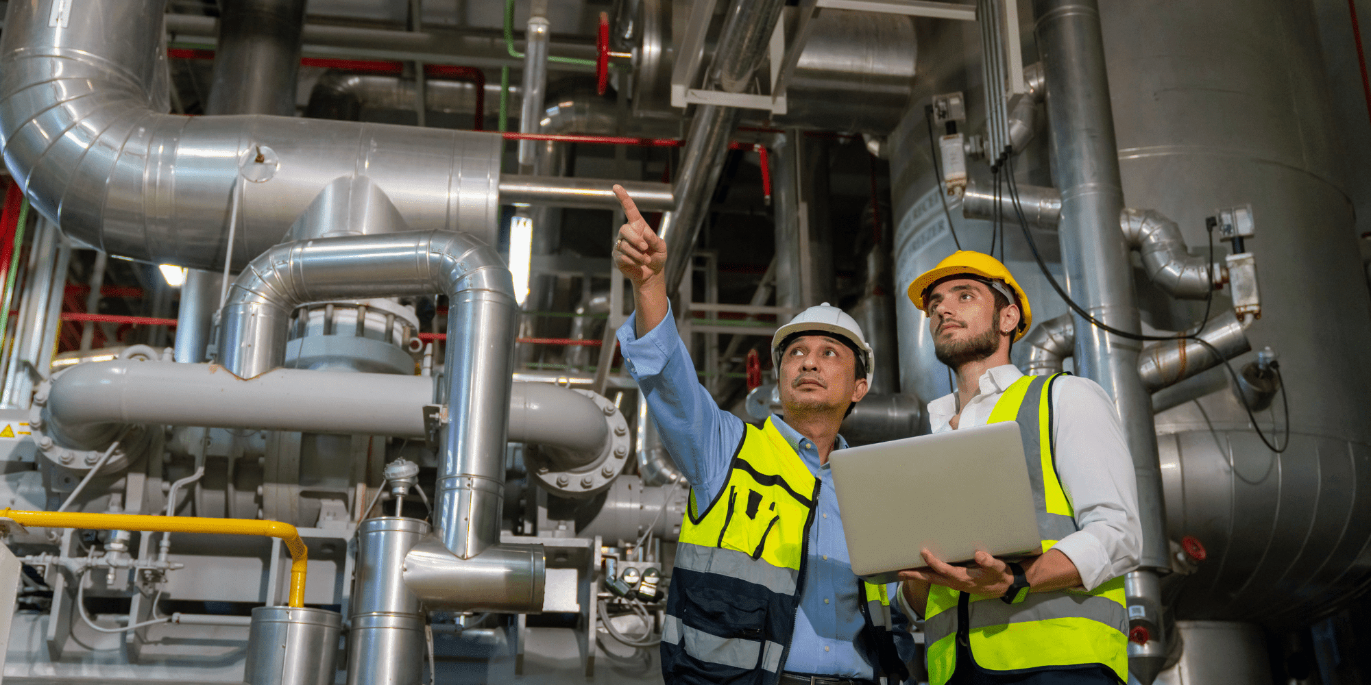 Supervisor Two Men In Yellow Vests Pointing At A Factory Aspect Ratio 1160 580
