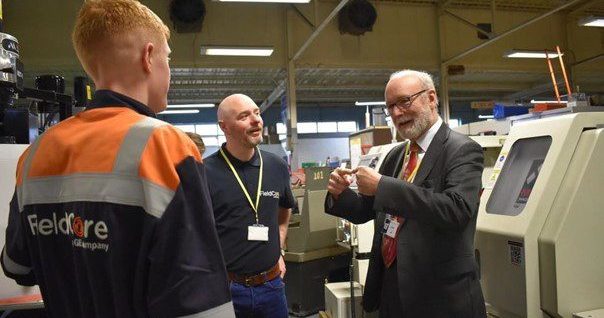 Apprentice Fletcher Brown, Andrew Felton From GE Vernova, MP Alex Cunningham At NETA Training Centre