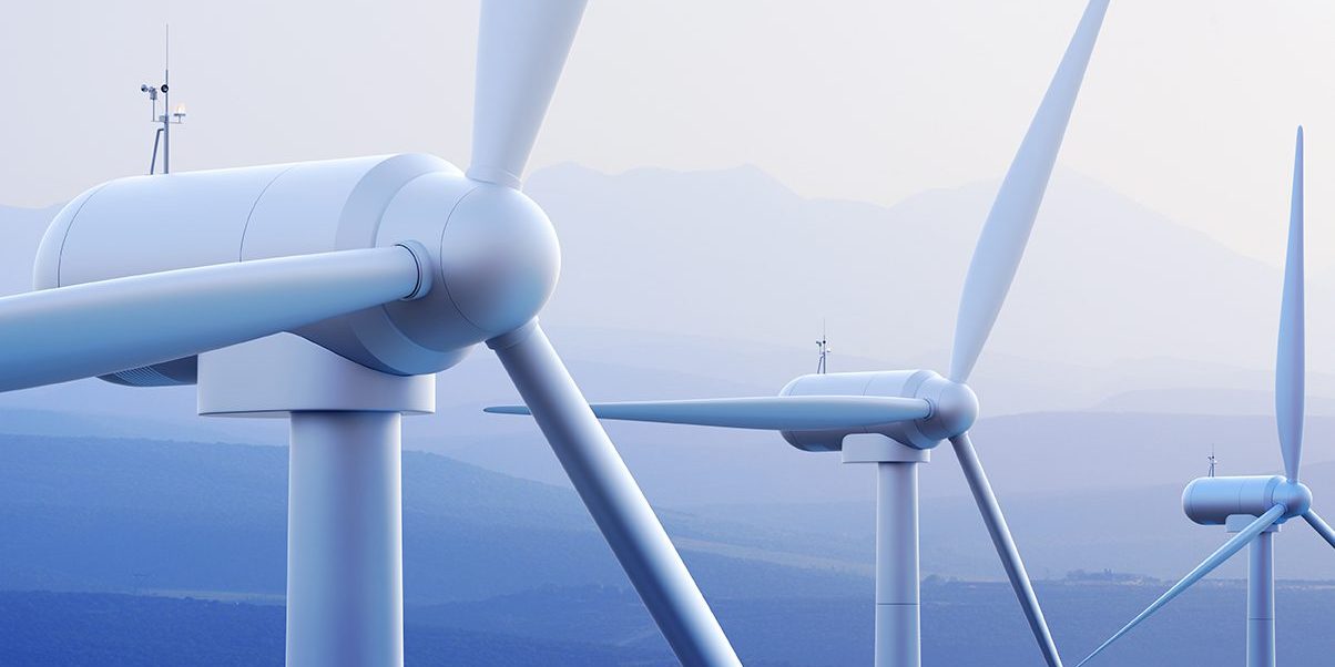 Wind Turbines With Distant Mountains