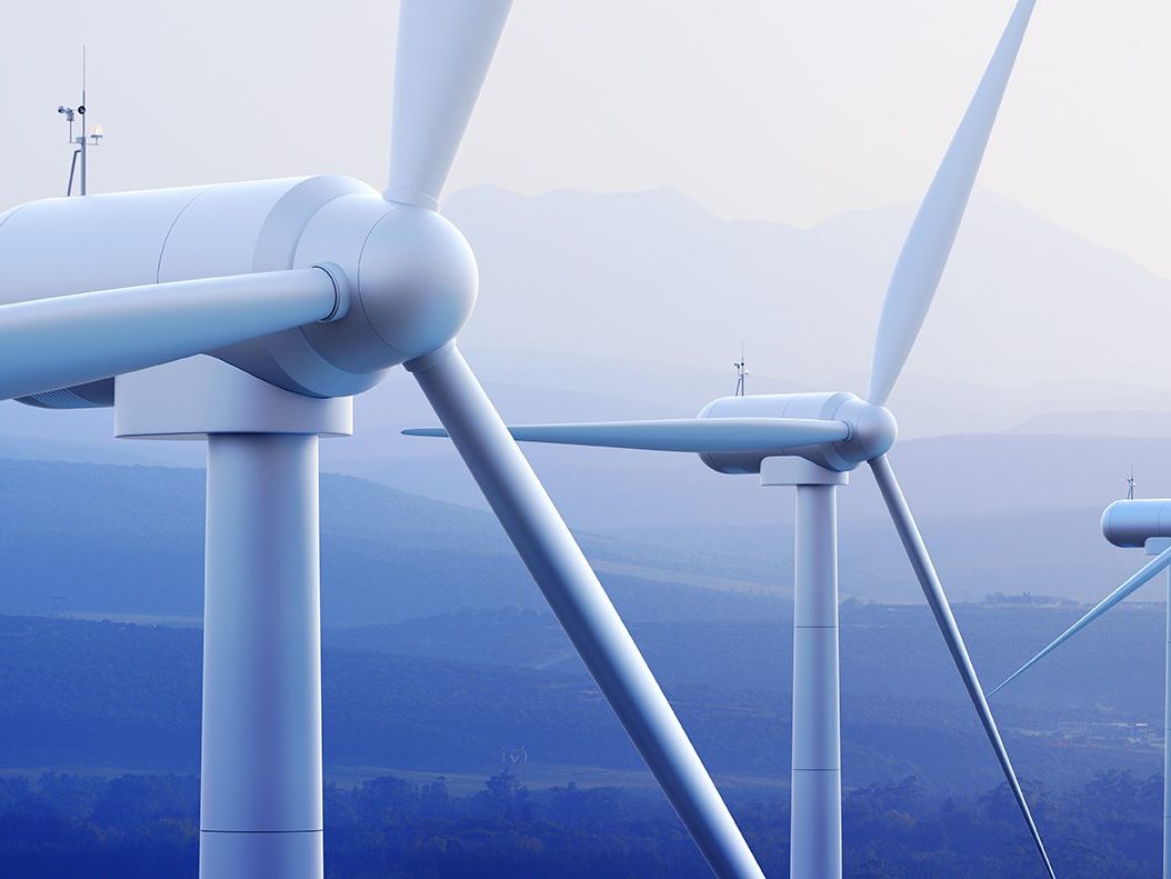 Wind Turbines With Distant Mountains