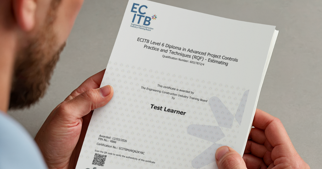 Holding An ECITB Certificate showing new QR code as part of the launch of a new certificate validation tool.