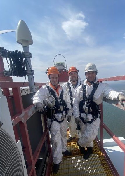 Calvin Stewart, Michael Johnstone, Niall Gibb At Top Of Wind Turbine  WTT Pilot