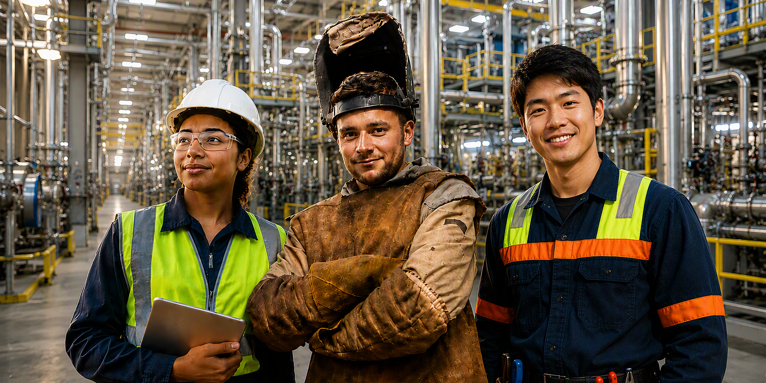Three Young People Working In The Engineering Construction Industry