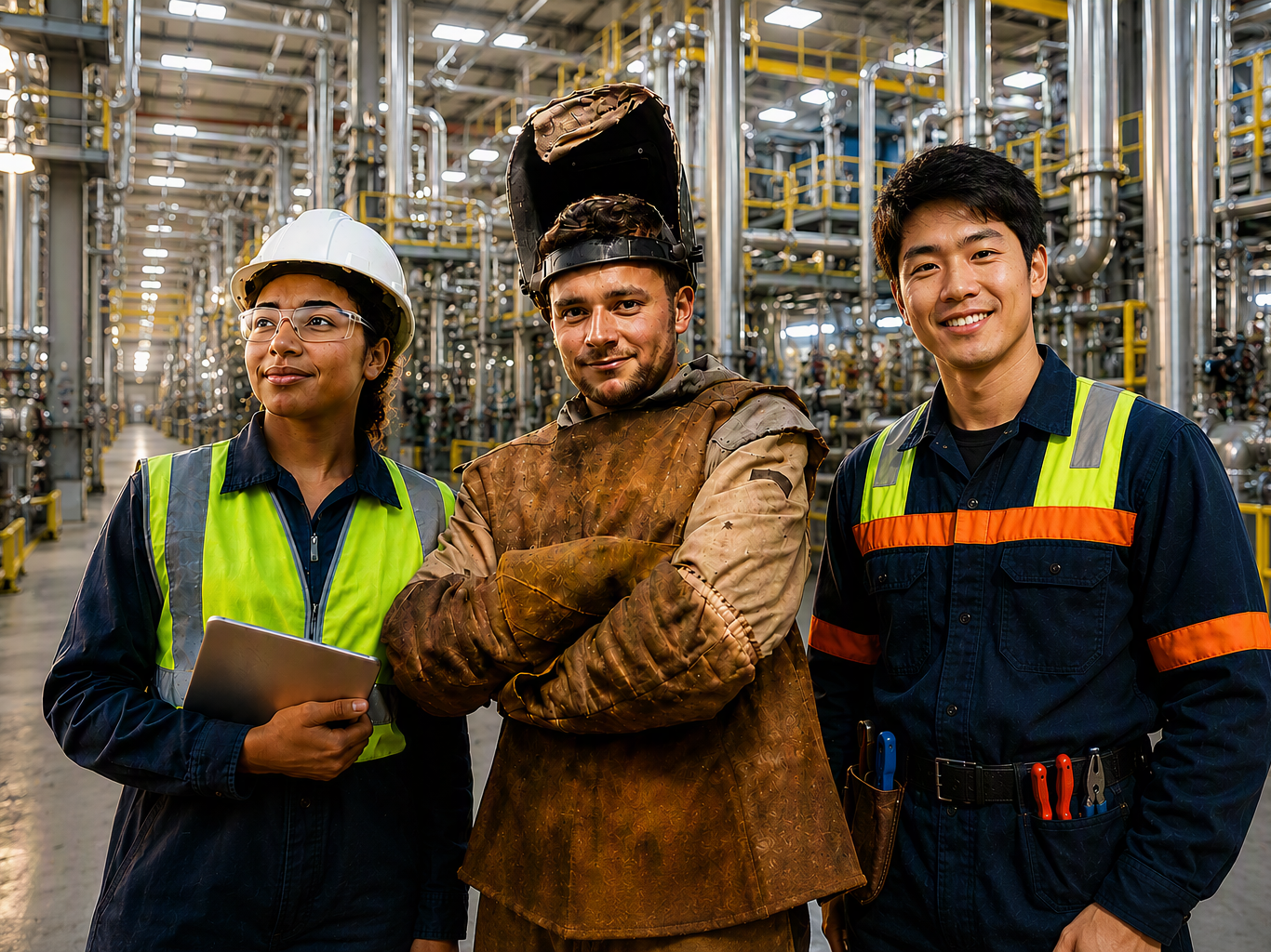 Three Young People Working In The Engineering Construction Industry