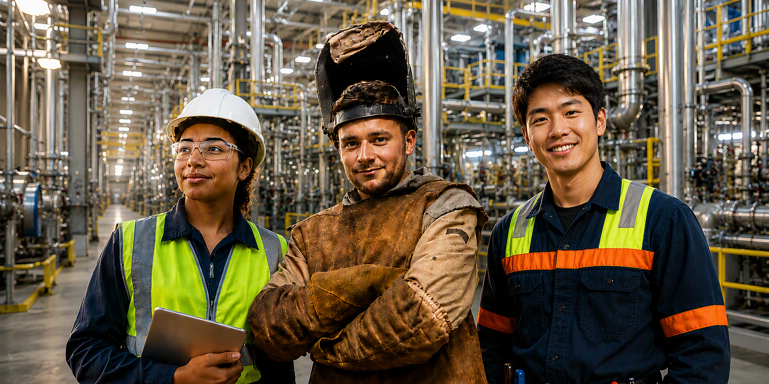 Three Young People Working In The Engineering Construction Industry