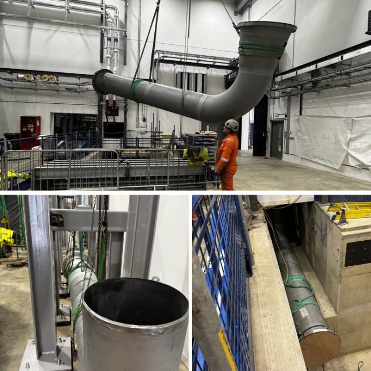 Examples Of Tom Knights' Rigging Work For Pruce Newman Plus His Supervisor Next To A Big Pipe He Is Lifting Into Place